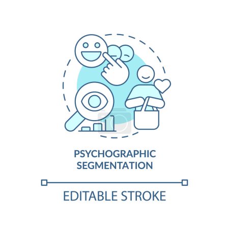 Illustration for Psychographic segmentation blue concept icons set. Market segmentation type abstract idea thin line illustration. Isolated outline drawing. Editable stroke. Arial, Myriad Pro-Bold fonts used - Royalty Free Image