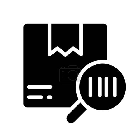 Illustration for Package barcode tracking black glyph icon. Product information. Goods identification. Search for order. Silhouette symbol on white space. Solid pictogram. Vector isolated illustration - Royalty Free Image