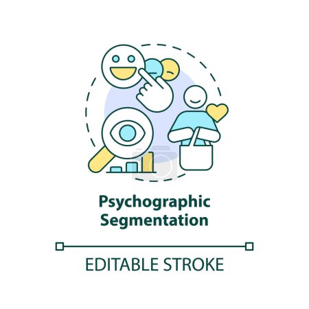 Illustration for Psychographic segmentation concept icons set. Motivations. Market segmentation type abstract idea thin line illustration. Isolated outline drawing. Editable stroke. Arial, Myriad Pro-Bold fonts used - Royalty Free Image