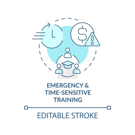 Illustration for Emergency and time sensitive training turquoise concept icon. Customer service abstract idea thin line illustration. Isolated outline drawing. Editable stroke. Arial, Myriad Pro-Bold fonts used - Royalty Free Image