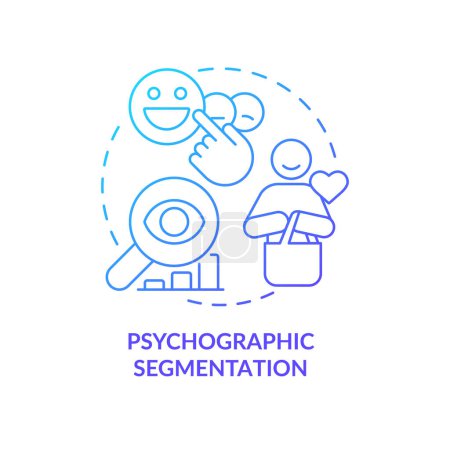 Illustration for Psychographic segmentation blue gradient concept icons set. Motivations. Market segmentation type abstract idea thin line illustration. Isolated outline drawing. Myriad Pro-Bold font used - Royalty Free Image