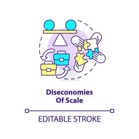 Diseconomies of scale concept icon. Disadvantage of merger abstract idea thin line illustration. Coordination difficulties. Isolated outline drawing. Editable stroke. Arial, Myriad Pro-Bold fonts used