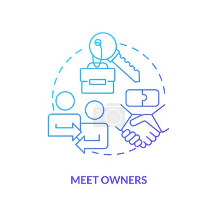 Illustration for Meet owners blue gradient concept icon. Managing business merger abstract idea thin line illustration. Negotiating shareholders agreement. Isolated outline drawing. Myriad Pro-Bold font used - Royalty Free Image