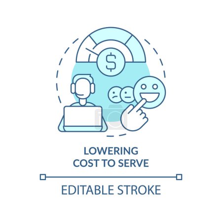 Illustration for Lowering cost to serve turquoise concept icon. Public service delivery change abstract idea thin line illustration. Isolated outline drawing. Editable stroke. Arial, Myriad Pro-Bold fonts used - Royalty Free Image