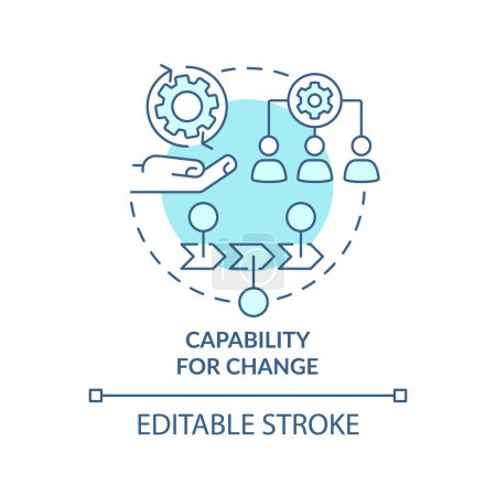 Illustration for Capability for change turquoise concept icon. Government transformation discipline abstract idea thin line illustration. Isolated outline drawing. Editable stroke. Arial, Myriad Pro-Bold fonts used - Royalty Free Image