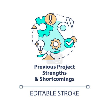 Illustration for Previous project strengths and shortcomings concept icon. Work planning benefit abstract idea thin line illustration. Isolated outline drawing. Editable stroke. Arial, Myriad Pro-Bold fonts used - Royalty Free Image