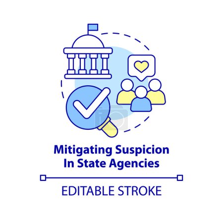 Illustration for Mitigating suspicion in state agencies concept icon. Public service delivery change abstract idea thin line illustration. Isolated outline drawing. Editable stroke. Arial, Myriad Pro-Bold fonts used - Royalty Free Image