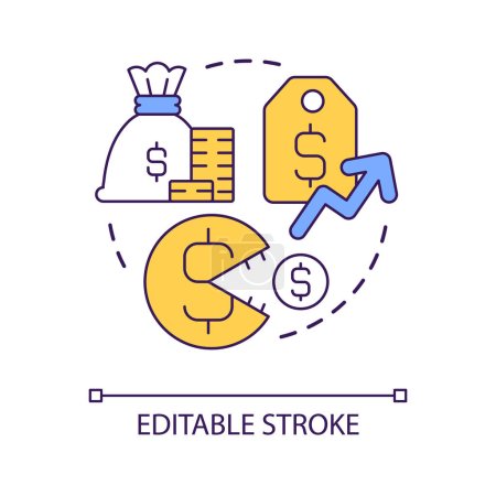 Illustration for Inflation concept icon. Financial performance abstract idea thin line illustration. Higher prices of goods, services. Expense management. Isolated outline drawing. Editable stroke. Arial font used - Royalty Free Image