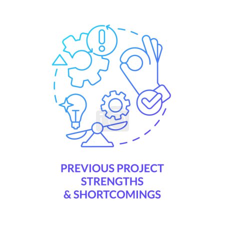 Illustration for Previous project strengths and shortcomings blue gradient concept icon. Work planning benefit abstract idea thin line illustration. Isolated outline drawing. Myriad Pro-Bold font used - Royalty Free Image