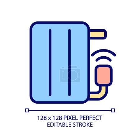 Illustration for Smart radiator pixel perfect RGB color icon. Room temperature regulation. Control device via smartphone. Temperature sensor. Isolated vector illustration. Simple filled line drawing. Editable stroke - Royalty Free Image