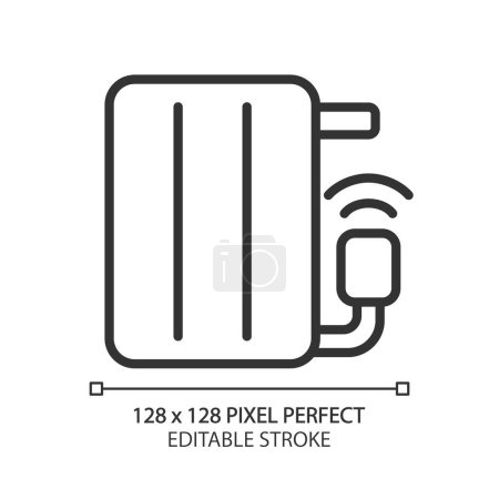 Illustration for Smart radiator pixel perfect linear icon. Room temperature regulation. Control device via smartphone app. Thin line illustration. Contour symbol. Vector outline drawing. Editable stroke - Royalty Free Image