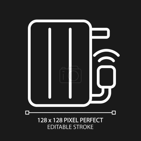 Illustration for Smart radiator pixel perfect white linear icon for dark theme. Room temperature regulation. Control device via smartphone. Thin line illustration. Isolated symbol for night mode. Editable stroke - Royalty Free Image