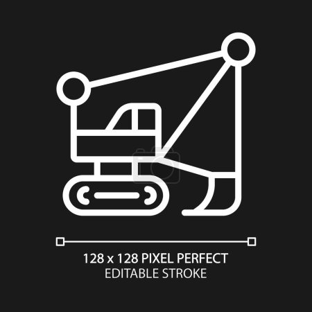 Téléchargez les illustrations : Dragline excavator pixel perfect white linear icon for dark theme. Large heavy equipment machine. Strip mining industry. Thin line illustration. Isolated symbol for night mode. Editable stroke - en licence libre de droit