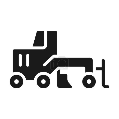 Illustration for Grader black glyph icon. Creating flat surface. Coal mining equipment. Heavy industry. Motor vehicle. Silhouette symbol on white space. Solid pictogram. Vector isolated illustration - Royalty Free Image