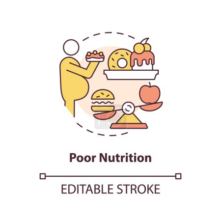 Illustration for Poor nutrition concept icon. Unhealthy diet. Chronic disease risk factor abstract idea thin line illustration. Isolated outline drawing. Editable stroke. Arial, Myriad Pro-Bold fonts used - Royalty Free Image