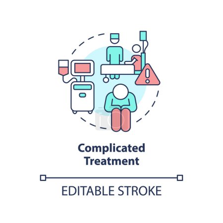 Illustration for Complicated treatment concept icon. Chronic care management challenge abstract idea thin line illustration. Isolated outline drawing. Editable stroke. Arial, Myriad Pro-Bold fonts used - Royalty Free Image