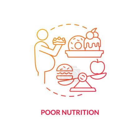 Illustration for Poor nutrition red gradient concept icon. Unhealthy food consumption. Chronic disease risk factor abstract idea thin line illustration. Isolated outline drawing. Myriad Pro-Bold font used - Royalty Free Image