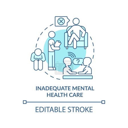 Ilustración de Inadequate mental health care turquoise concept icon. LGBTQI risk factor abstract idea thin line illustration. Isolated outline drawing. Editable stroke. Arial, Myriad Pro-Bold fonts used - Imagen libre de derechos