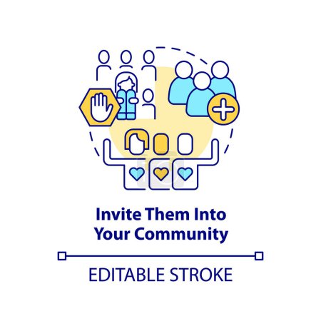 Illustration for Invite them into your community concept icon. Support LGBTQ seniors abstract idea thin line illustration. Isolated outline drawing. Editable stroke. Arial, Myriad Pro-Bold fonts used - Royalty Free Image