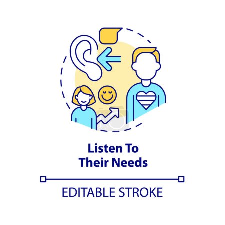 Illustration for Listen to their needs concept icon. Inclusion providing. Support LGBTQ seniors abstract idea thin line illustration. Isolated outline drawing. Editable stroke. Arial, Myriad Pro-Bold fonts used - Royalty Free Image