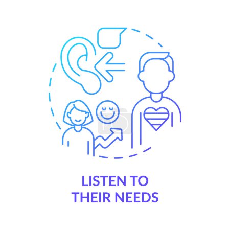Illustration for Listen to their needs blue gradient concept icon. Inclusion providing. Support LGBTQ seniors abstract idea thin line illustration. Isolated outline drawing. Myriad Pro-Bold font used - Royalty Free Image