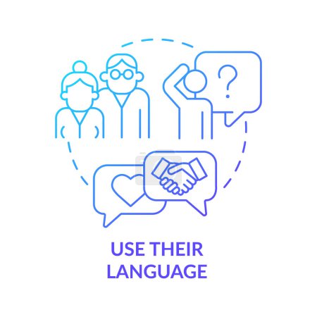 Illustration for Use their language blue gradient concept icon. Respectful communication. Support LGBTQ seniors abstract idea thin line illustration. Isolated outline drawing. Myriad Pro-Bold font used - Royalty Free Image