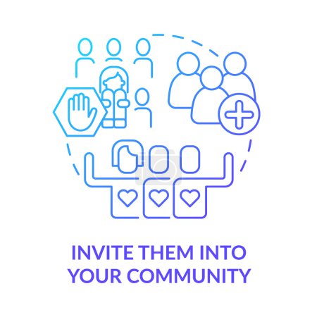 Illustration for Invite them into your community blue gradient concept icon. Embrace inclusion. Support LGBTQ seniors abstract idea thin line illustration. Isolated outline drawing. Myriad Pro-Bold font used - Royalty Free Image