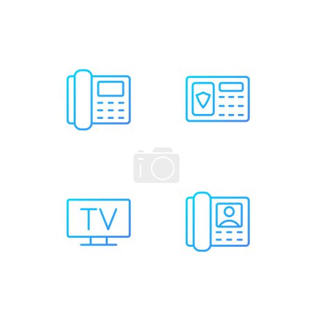 Illustration for Home appliances pixel perfect gradient linear vector icons set. Security system. TV broadcasting. Door phone. Thin line contour symbol designs bundle. Isolated outline illustrations collection - Royalty Free Image