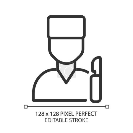 Illustration for Surgical care pixel perfect linear icon. Pathology treatment. Surgical procedure. Medical clinic service. Health care. Thin line illustration. Contour symbol. Vector outline drawing. Editable stroke - Royalty Free Image