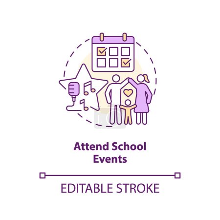 Illustration for Attend school events concept icon. Schedule visiting. Promoting self esteem in teens abstract idea thin line illustration. Isolated outline drawing. Editable stroke. Arial, Myriad Pro-Bold fonts used - Royalty Free Image