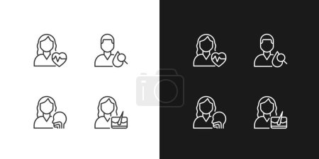 Téléchargez les illustrations : Doctor appointment pixel perfect linear icons set for dark, light mode. Otorhinolaryngology and cardiology. Diagnostics. Thin line symbols for night, day theme. Isolated illustrations. Editable stroke - en licence libre de droit