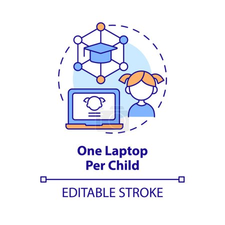 Illustration for One laptop per child concept icon. Digital literacy. Educational application of ICT abstract idea thin line illustration. Isolated outline drawing. Editable stroke. Arial, Myriad Pro-Bold fonts used - Royalty Free Image