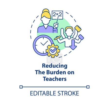 Illustration for Reducing burden on teachers concept icon. ICT benefit in education abstract idea thin line illustration. Isolated outline drawing. Editable stroke. Arial, Myriad Pro-Bold fonts used - Royalty Free Image