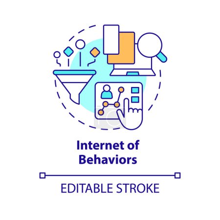 Illustration for Internet of behaviors concept icon. Activity analyzing. Information technology trend abstract idea thin line illustration. Isolated outline drawing. Editable stroke. Arial, Myriad Pro-Bold fonts used - Royalty Free Image