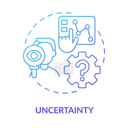 Illustration for Uncertainty blue gradient concept icon. Data analysing skills. Employee hiring. ICT literacy level abstract idea thin line illustration. Isolated outline drawing. Myriad Pro-Bold font used - Royalty Free Image
