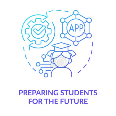 Illustration for Preparing students for future blue gradient concept icon. Digital data. ICT benefit in education abstract idea thin line illustration. Isolated outline drawing. Myriad Pro-Bold font used - Royalty Free Image