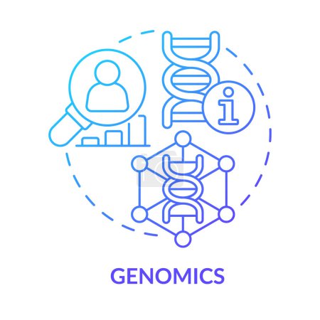 Illustration for Genomics blue gradient concept icon. Human DNA and genes studying. Information technology trend abstract idea thin line illustration. Isolated outline drawing. Myriad Pro-Bold font used - Royalty Free Image