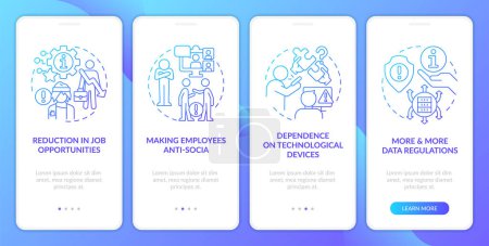 Illustration for ICT in business disadvantages blue gradient onboarding mobile app screen. Walkthrough 4 steps graphic instructions with linear concepts. UI, UX, GUI template. Myriad Pro-Bold, Regular fonts used - Royalty Free Image