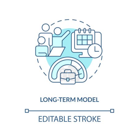 Téléchargez les illustrations : Long-term model turquoise concept icon. Full-time job requirement. IT staffing model abstract idea thin line illustration. Isolated outline drawing. Editable stroke. Arial, Myriad Pro-Bold fonts used - en licence libre de droit