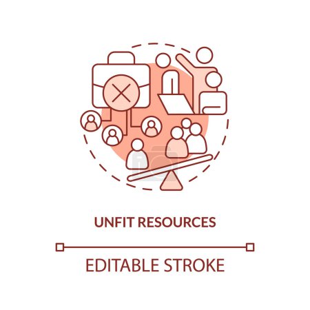 Illustration for Unfit resources red concept icon. Unqualified candidate. IT staffing service abstract idea thin line illustration. Isolated outline drawing. Editable stroke. Arial, Myriad Pro-Bold fonts used - Royalty Free Image