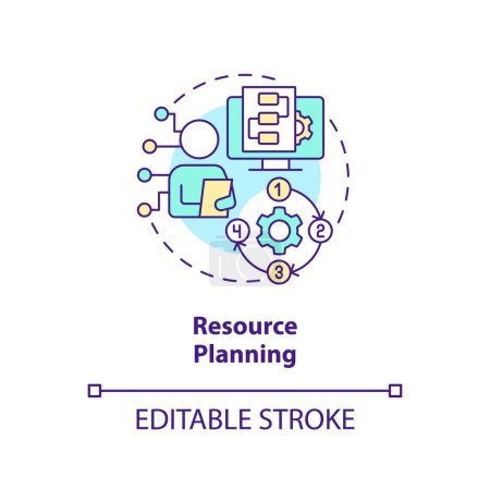 Illustration for Resource planning concept icon. Workforce requirements. IT staffing process abstract idea thin line illustration. Isolated outline drawing. Editable stroke. Arial, Myriad Pro-Bold fonts used - Royalty Free Image