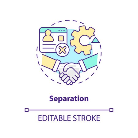 Ilustración de Separation concept icon. Termination by mutual agreement. IT staffing process abstract idea thin line illustration. Isolated outline drawing. Editable stroke. Arial, Myriad Pro-Bold fonts used - Imagen libre de derechos