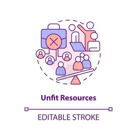 Illustration for Unfit resources concept icon. Unqualified candidate. IT staffing service disadvantage abstract idea thin line illustration. Isolated outline drawing. Editable stroke. Arial, Myriad Pro-Bold fonts used - Royalty Free Image