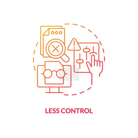 Ilustración de Less control red gradient concept icon. Third party management. IT staffing service disadvantage abstract idea thin line illustration. Isolated outline drawing. Myriad Pro-Bold font used - Imagen libre de derechos