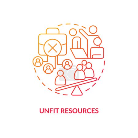 Ilustración de Unfit resources red gradient concept icon. Unqualified candidate. IT staffing service disadvantage abstract idea thin line illustration. Isolated outline drawing. Myriad Pro-Bold font used - Imagen libre de derechos