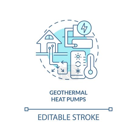 Illustration for Geothermal heat pumps blue concept icon. Water circulation. Type of geothermal energy abstract idea thin line illustration. Isolated outline drawing. Editable stroke. Arial, Myriad Pro-Bold fonts used - Royalty Free Image