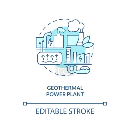 Illustration for Geothermal power plant blue concept icon. Underground reservoir. Geothermal energy abstract idea thin line illustration. Isolated outline drawing. Editable stroke. Arial, Myriad Pro-Bold fonts used - Royalty Free Image