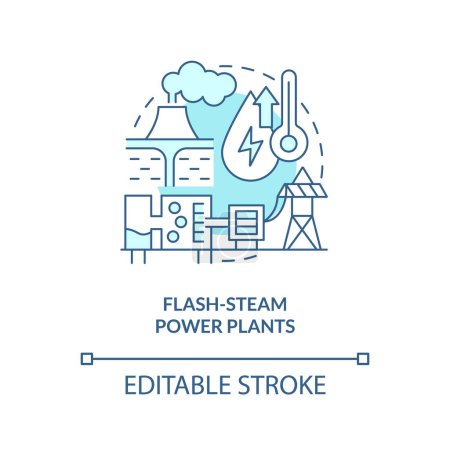 Illustration for Flash-steam power plant blue concept icon. High pressured steam. Geothermal station abstract idea thin line illustration. Isolated outline drawing. Editable stroke. Arial, Myriad Pro-Bold fonts used - Royalty Free Image