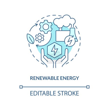 Illustration for Renewable energy blue concept icon. Natural source. Geothermal power advantage abstract idea thin line illustration. Isolated outline drawing. Editable stroke. Arial, Myriad Pro-Bold fonts used - Royalty Free Image