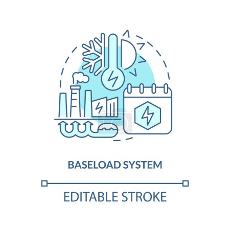 Illustration for Baseload system blue concept icon. Works any season. Geothermal energy advantage abstract idea thin line illustration. Isolated outline drawing. Editable stroke. Arial, Myriad Pro-Bold fonts used - Royalty Free Image